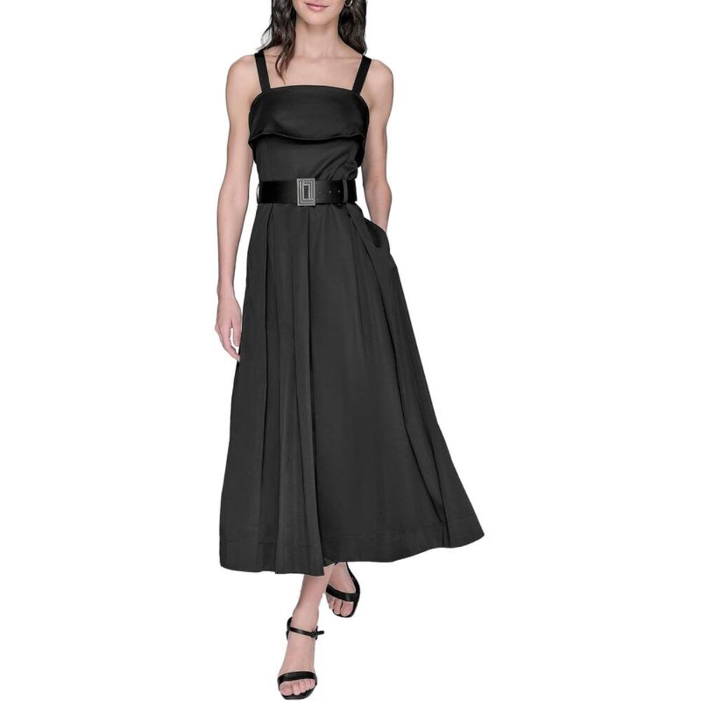 Karl Lagerfeld Paris Womens Square-Neck Belted Fit & Flare Dress 16 Black - NWT